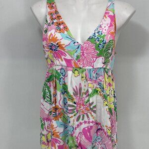 Lilly Pulitzer Womens Multicolor Floral Sleeveless V-Neck Babydoll Top Size L
